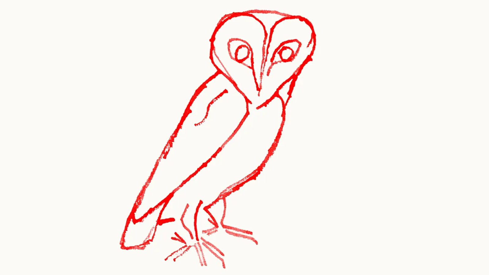A drawing of an owl in red