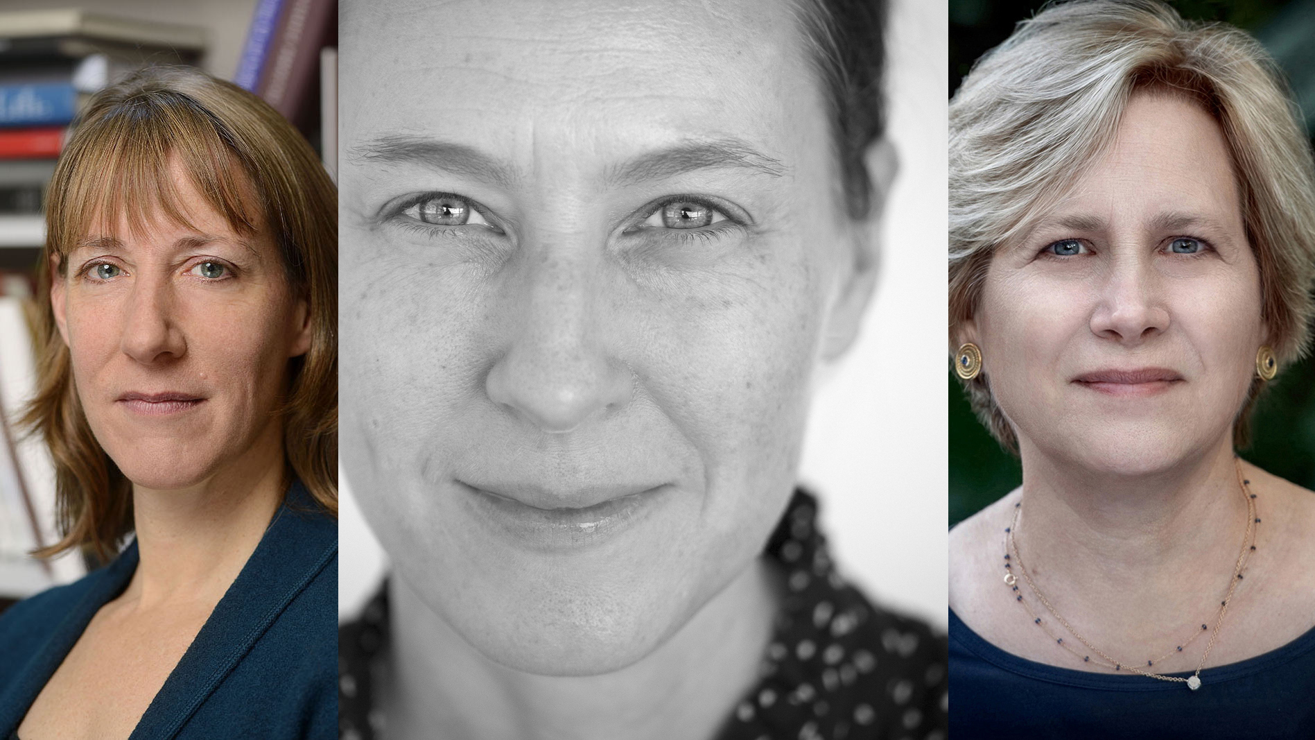 Composite image consisting of photographic portraits of Elizabeth Rodini, Lindsay Harris, and Marla Stone