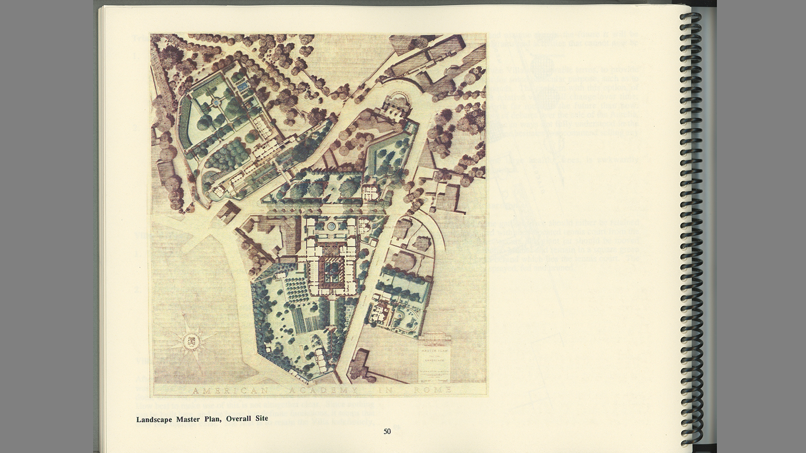 Color digital scan of a page of a report depicting a map of the Janiculum area of Rome