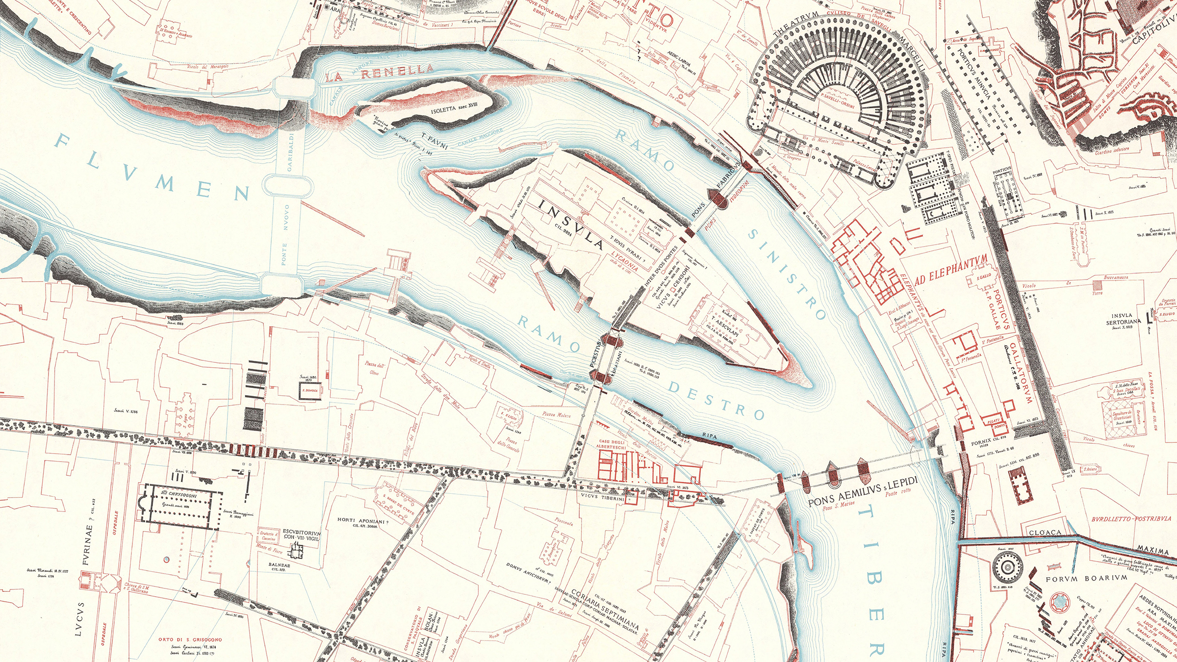 Color reproduction of a map oif ancient Rome