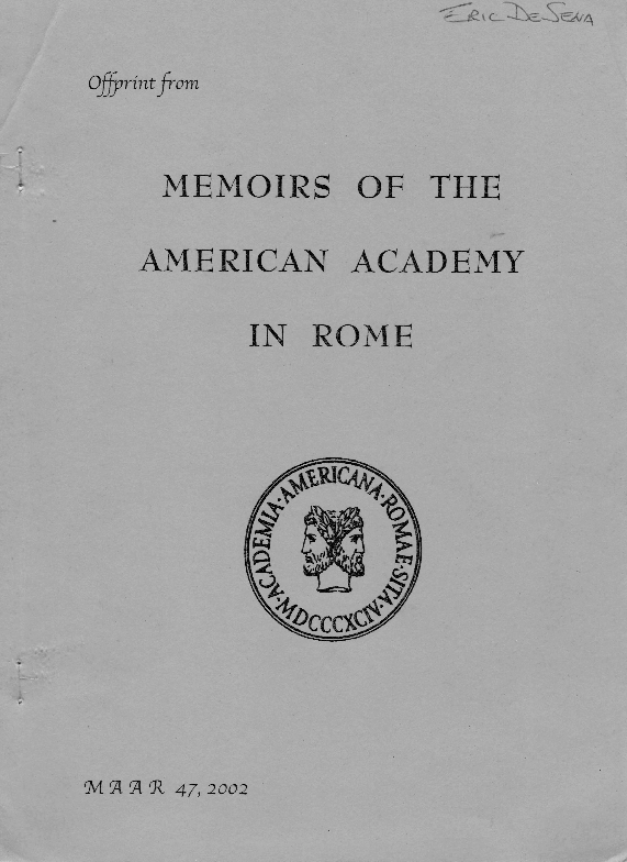 Memoirs of the American Academy in Rome, Volume 47 Black and white scan of a reprint of the title page of volume 47 of the Memoirs