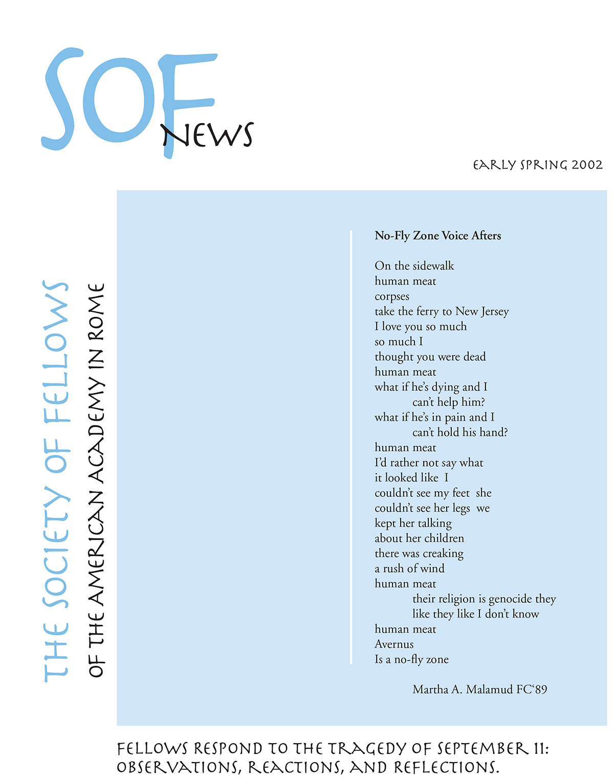Cover of the Early Spring 2002 issue of SOF News