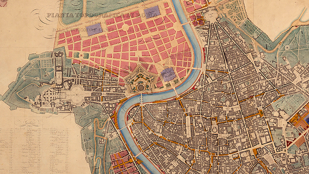 Detail of the cover of Jessica Maier's book, showing a partial map of Rome