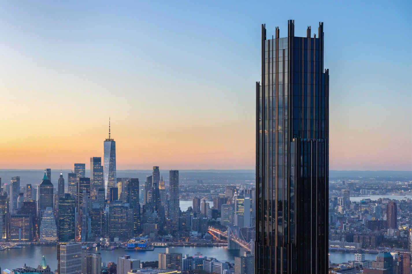 View of a tall residential skyscraper in